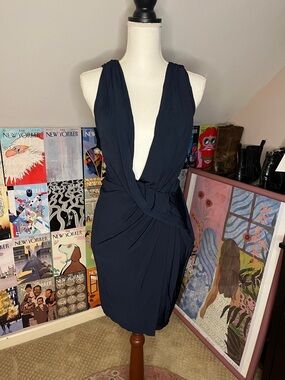 Haute Hippie Plunge Twist-Front Drapy Mini Dress